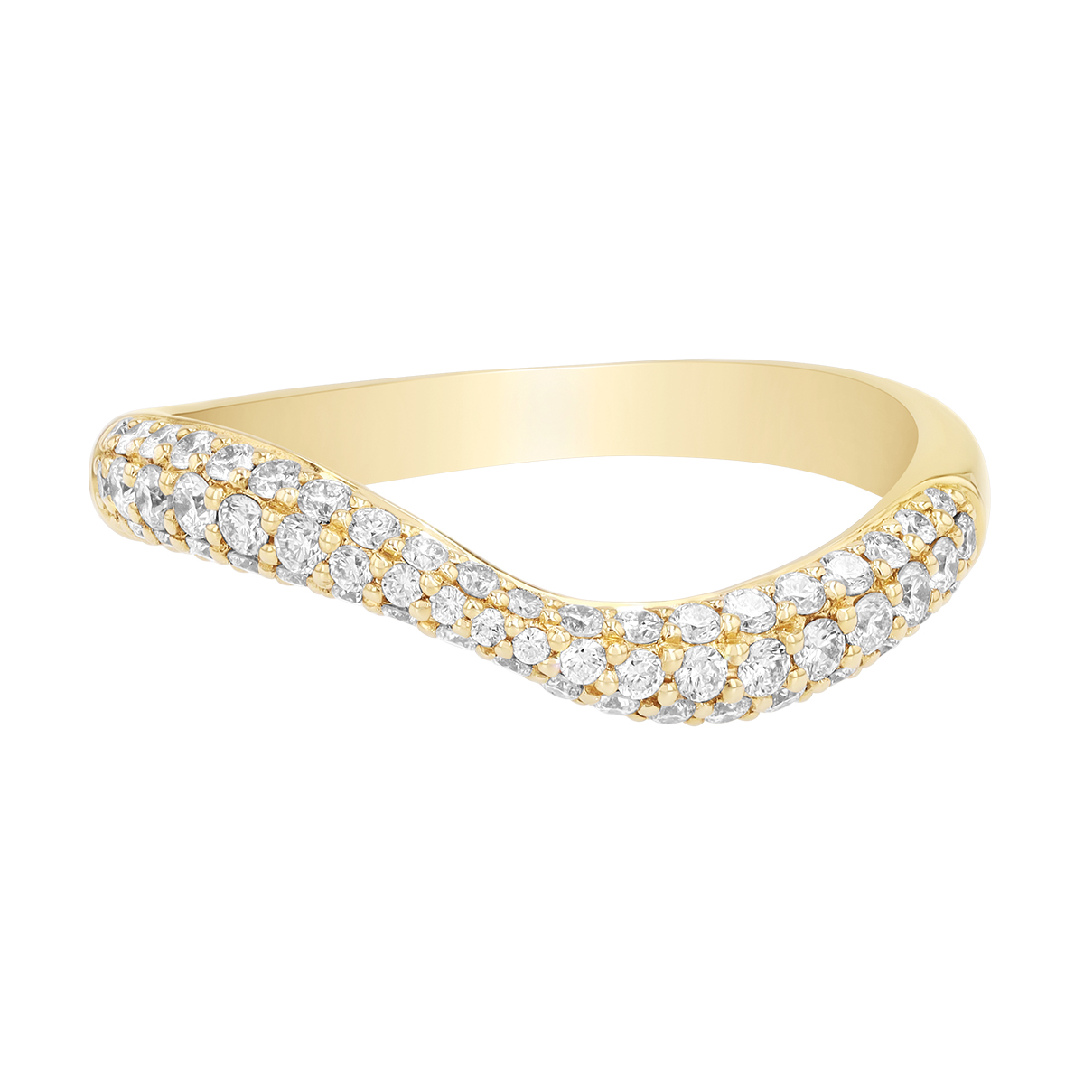 Diamond Pavé Wavy Band Ring in Yellow Gold