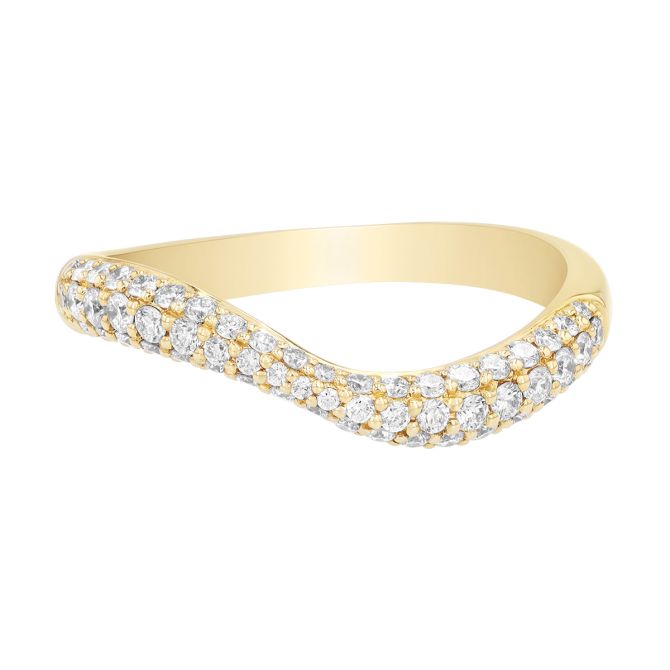 Diamond Pavé Wavy Band Ring in Yellow Gold