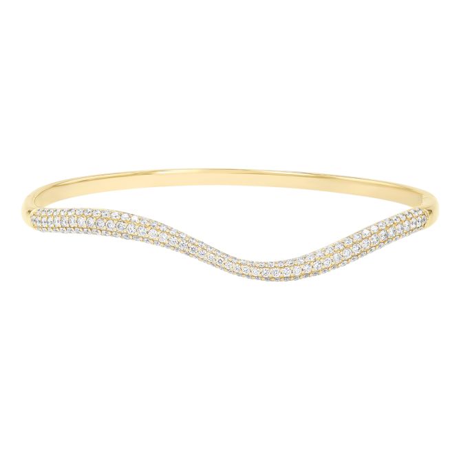 Diamond Pavé Wavy Bangle Bracelet in Yellow Gold
