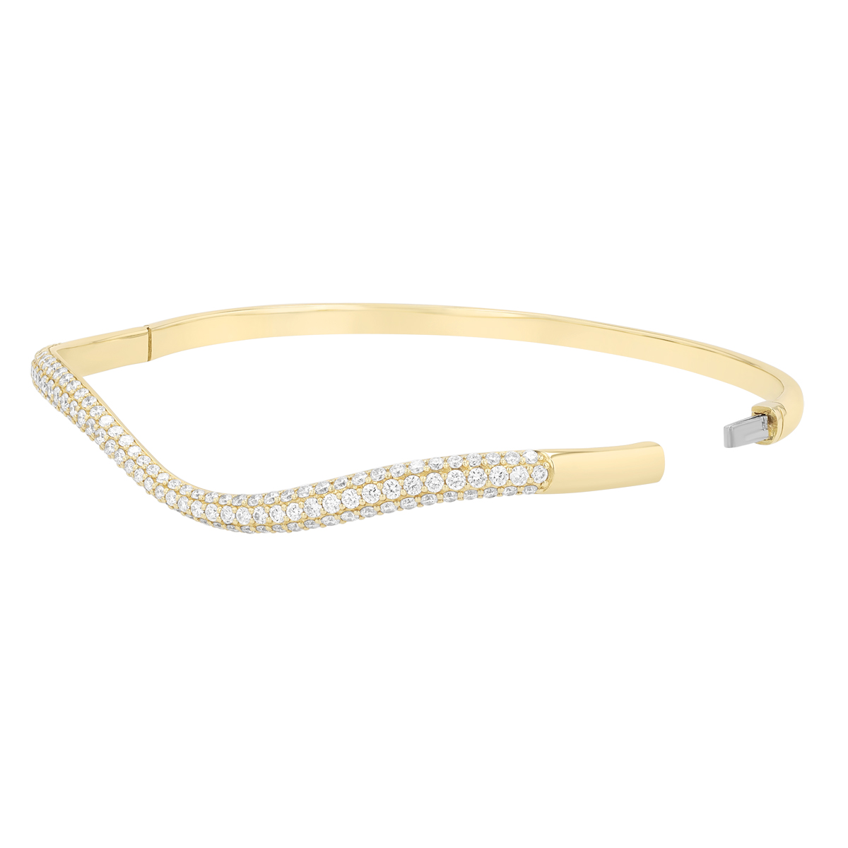 Diamond Pavé Wavy Bangle Bracelet in Yellow Gold