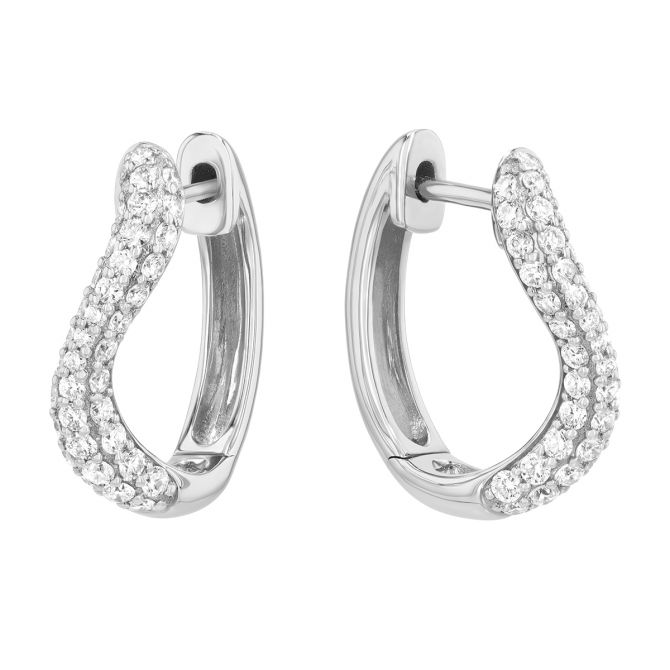 Diamond Pavé Wave Huggie Hoop Earrings in White Gold