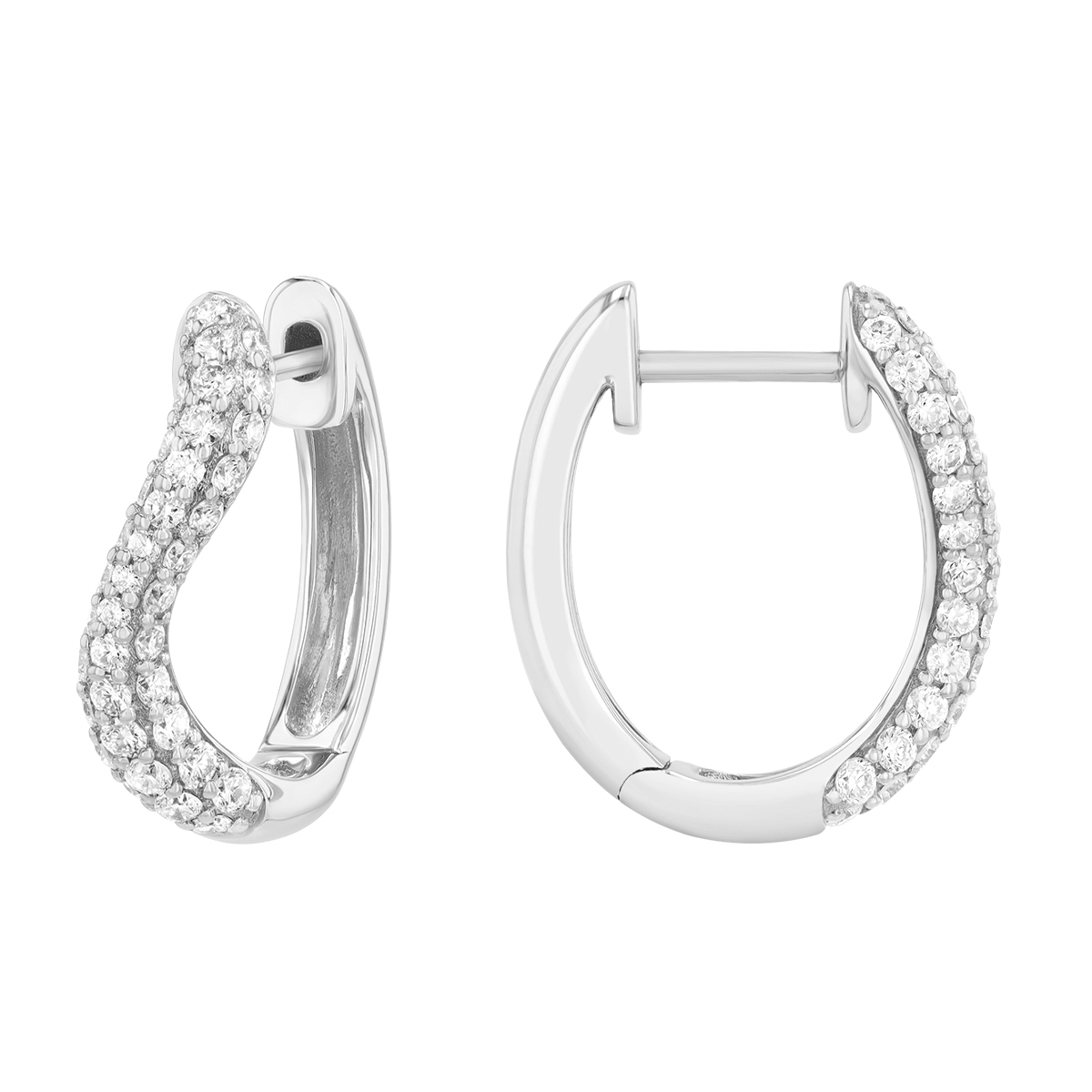 Diamond Pavé Wave Huggie Hoop Earrings in White Gold