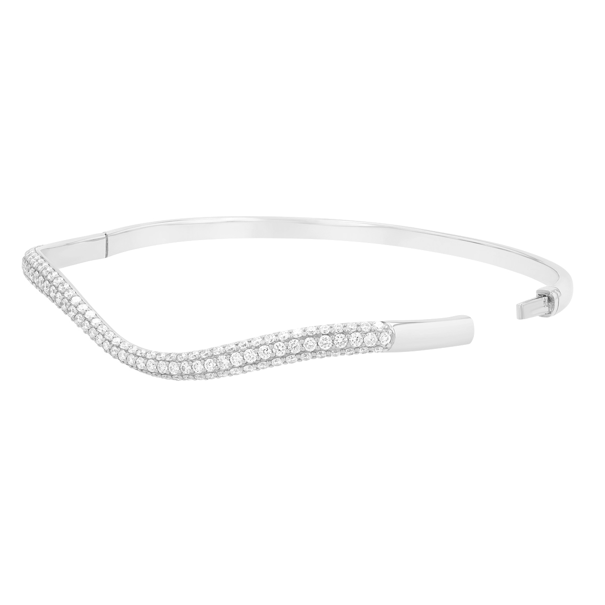 Diamond Pavé Wave Bangle Bracelet in White Gold
