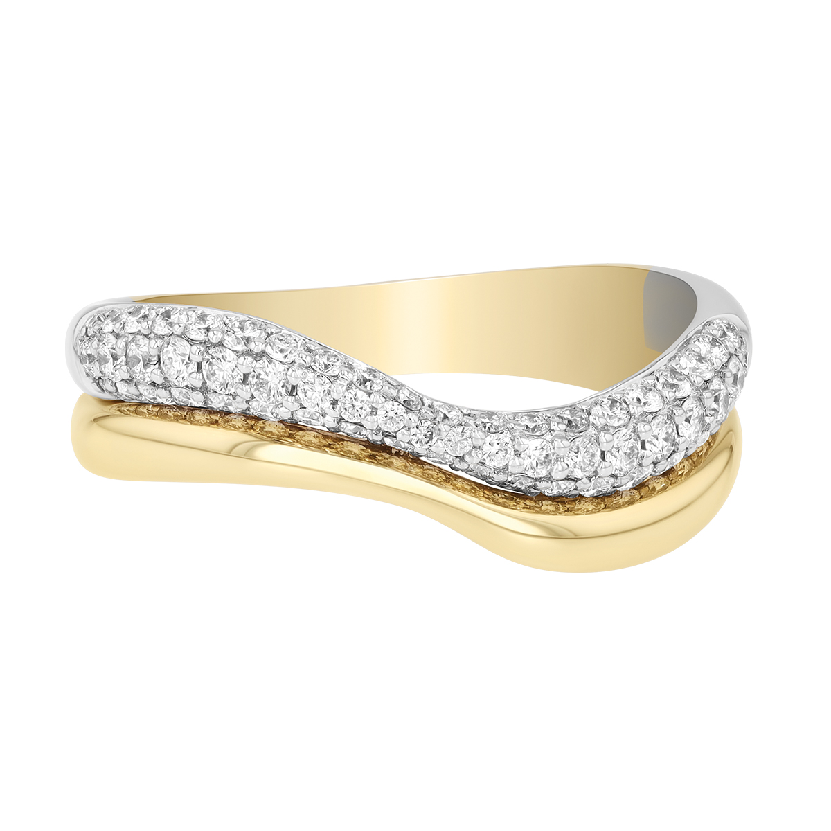 Diamond Pavé Wavy Double Band Ring in Two Tone
