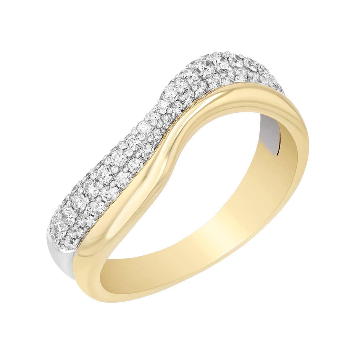 Diamond Pavé Wavy Double Band Ring in Two Tone
