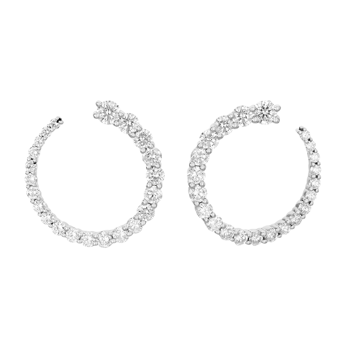Graduated Diamond Open Circle Earrings in White Gold