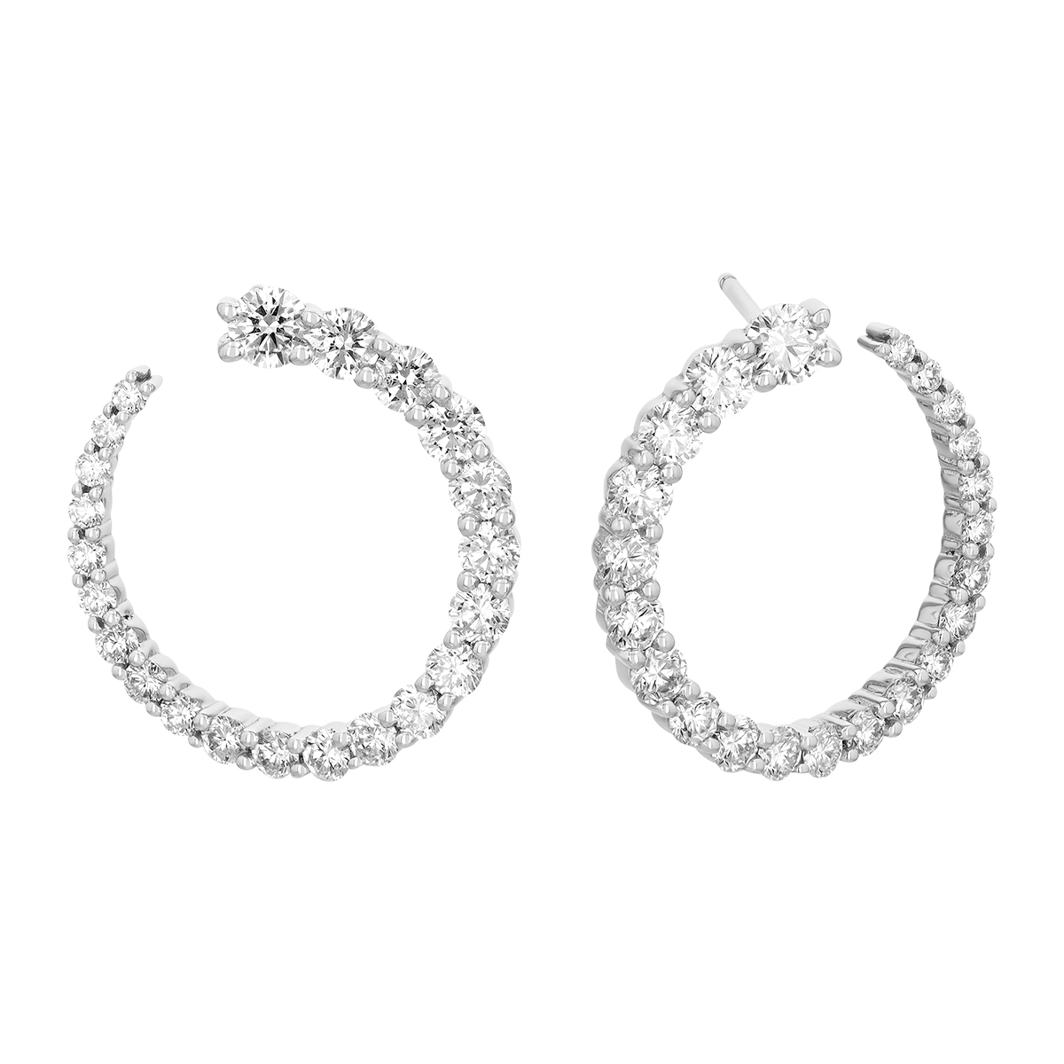Graduated Diamond Open Circle Earrings in White Gold