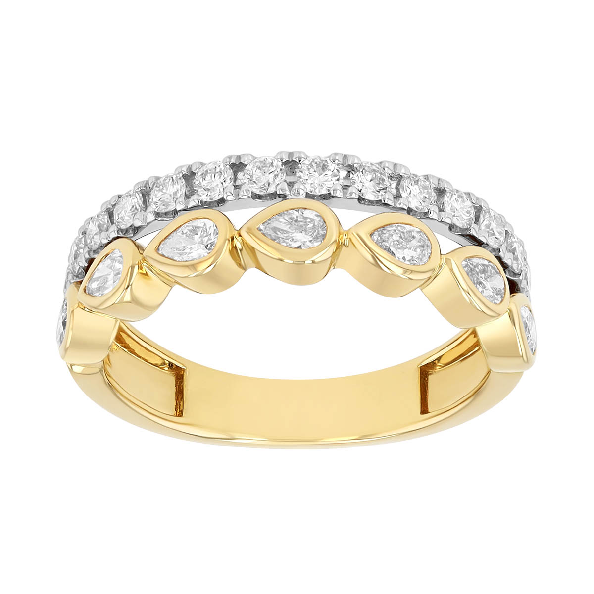 Pear & Round Diamond 2 Row Ring in Two Tone