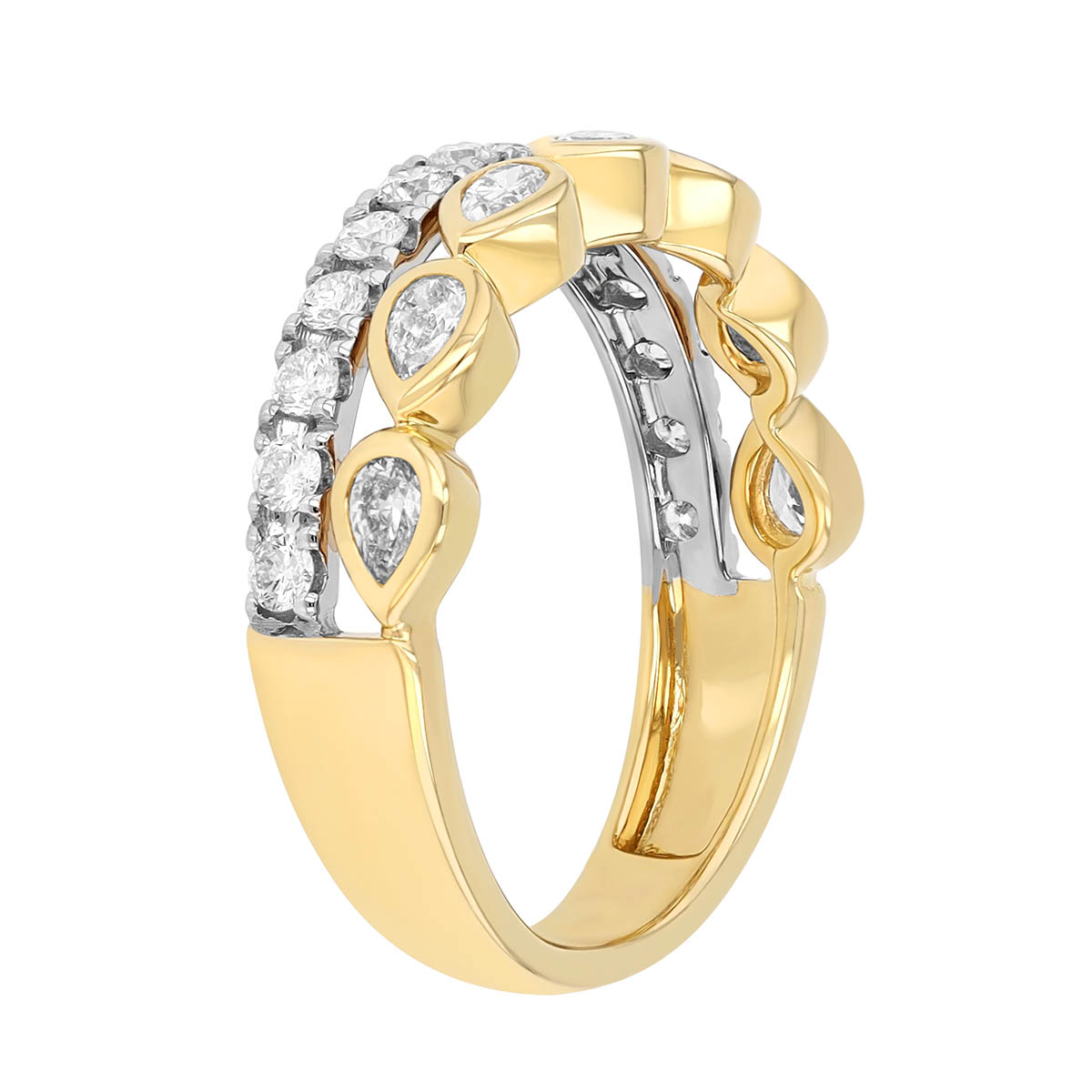 Pear & Round Diamond 2 Row Ring in Two Tone