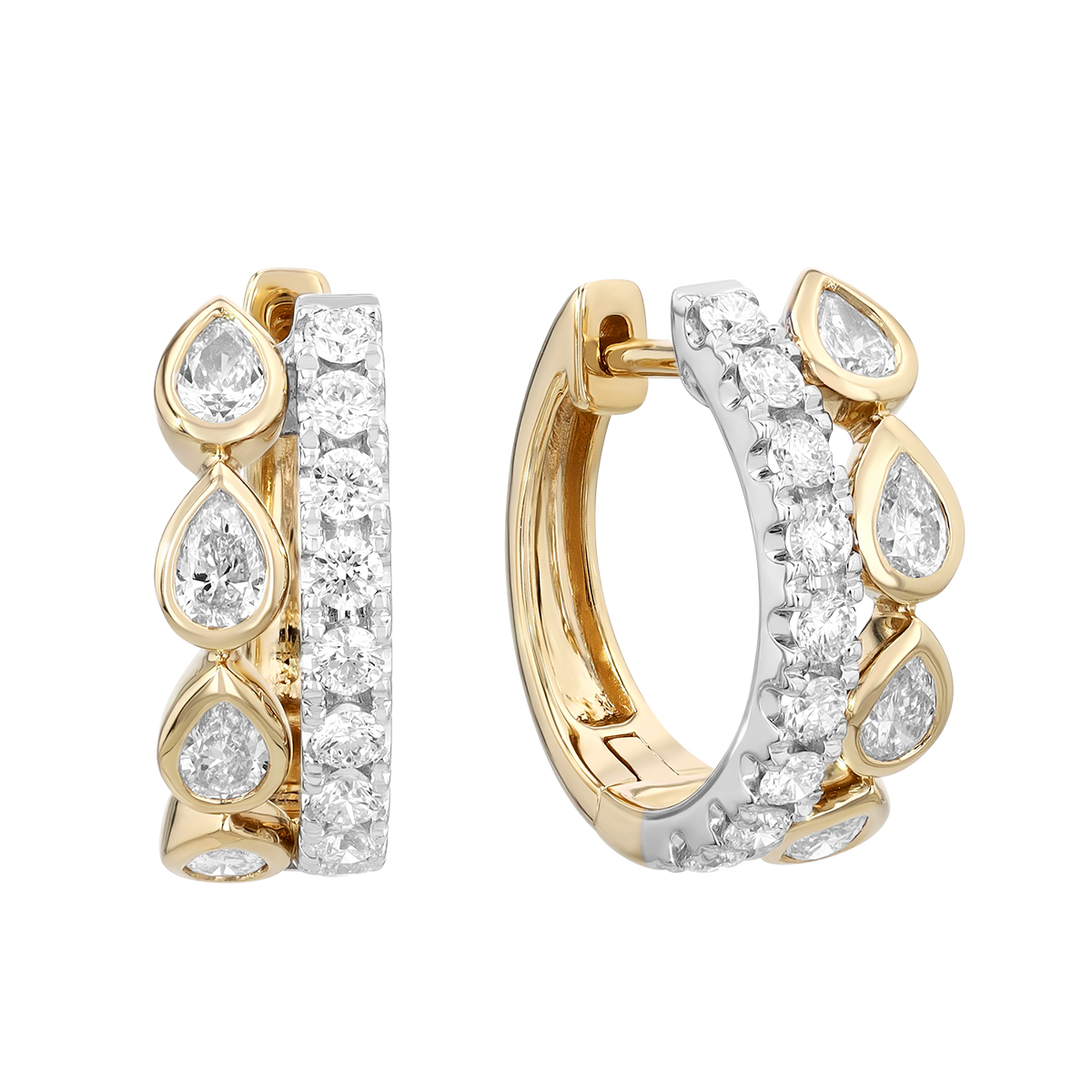 Pear & Round Diamond Double Row Hoop Earrings in Two Tone