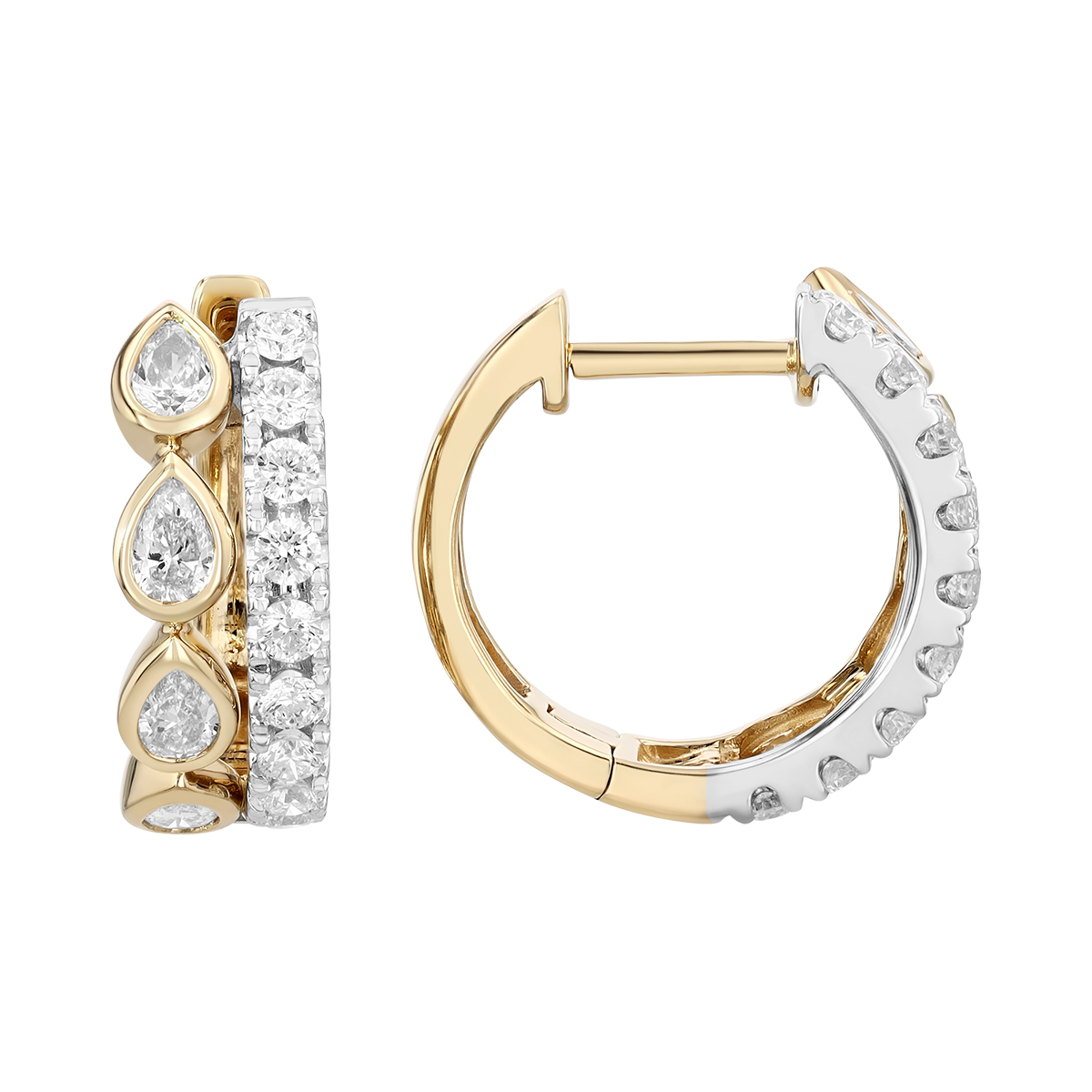 Pear & Round Diamond Double Row Hoop Earrings in Two Tone
