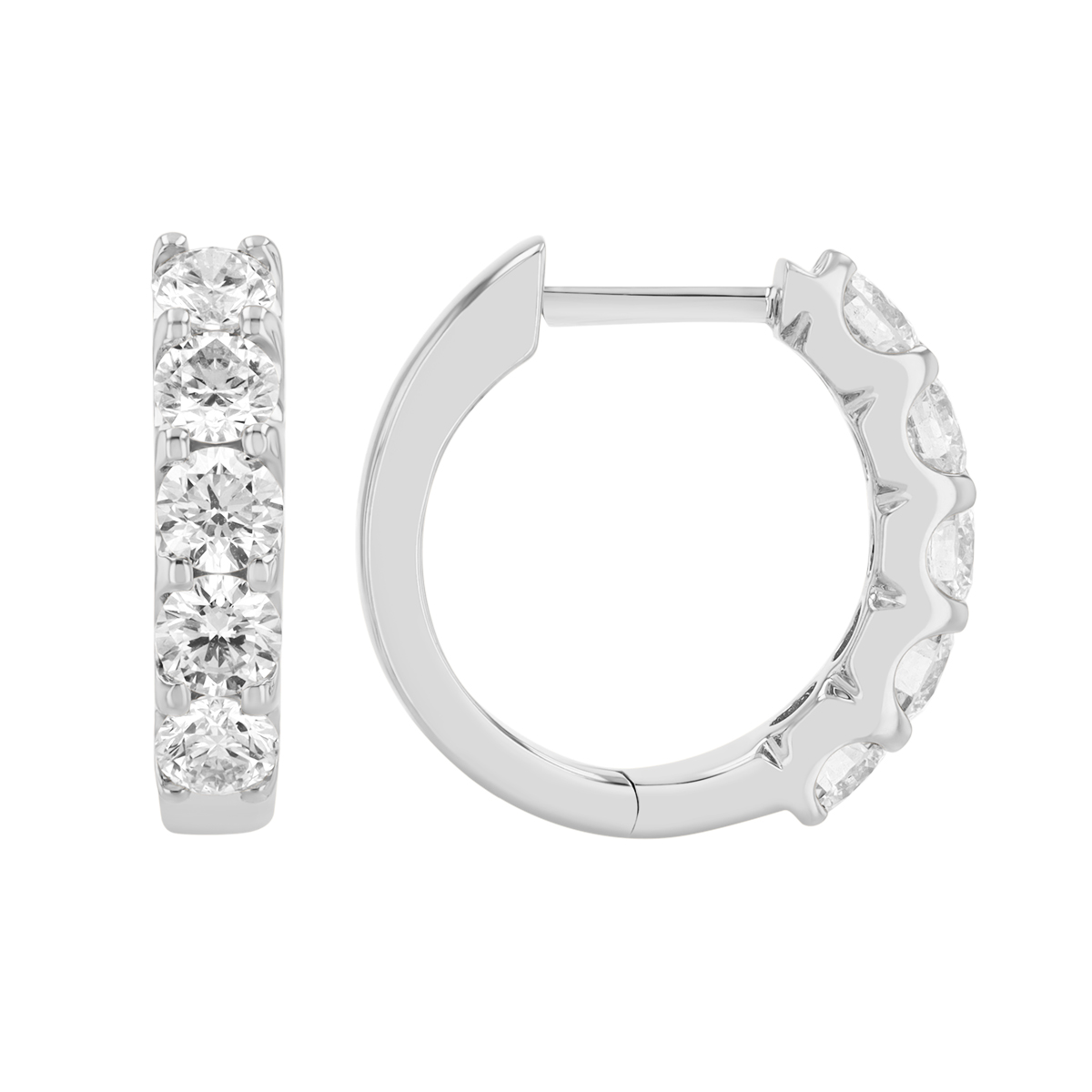Round Diamond Huggie Hoop Earrings in White Gold, 16 mm, 1.12 cttw