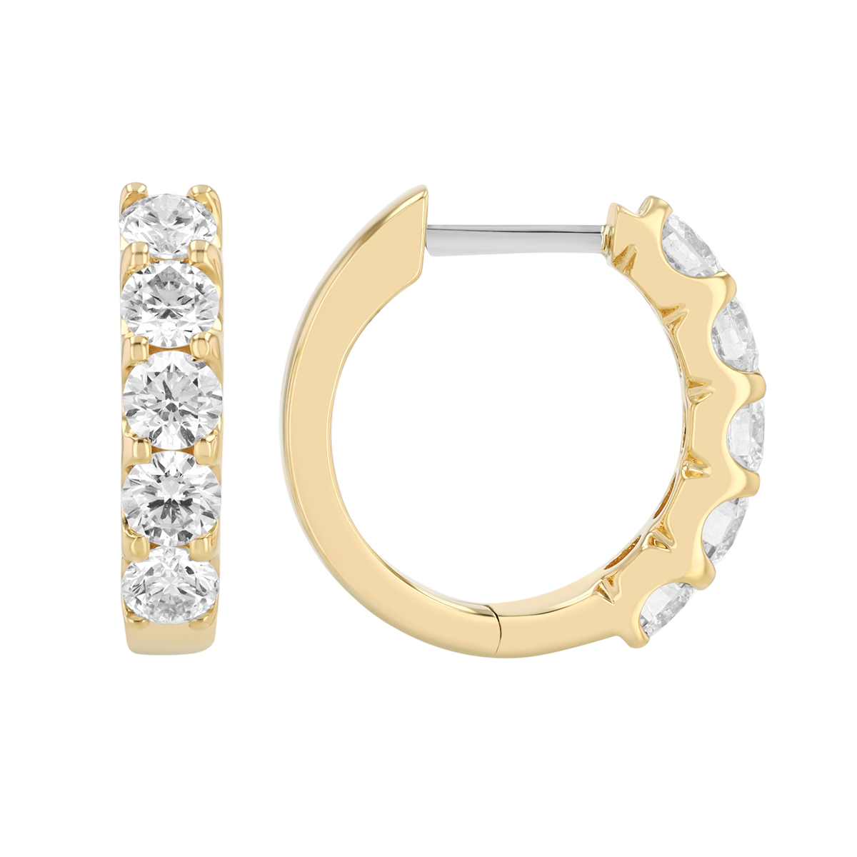 Round Diamond Huggie Hoop Earrings in Yellow Gold, 16 mm, 1.12 cttw