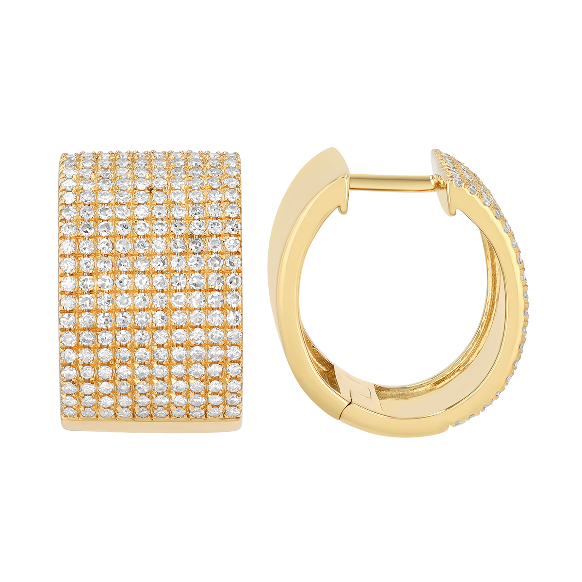 Diamond Pavé Wide Huggie Hoop Earrings in Yellow Gold