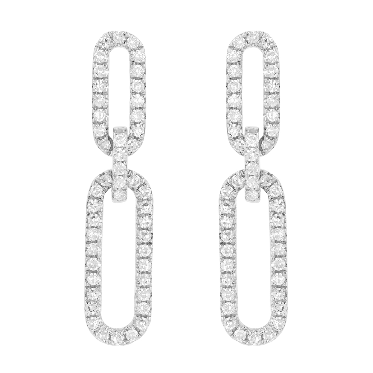 Diamond Paperclip Link Dangle Earrings in White Gold