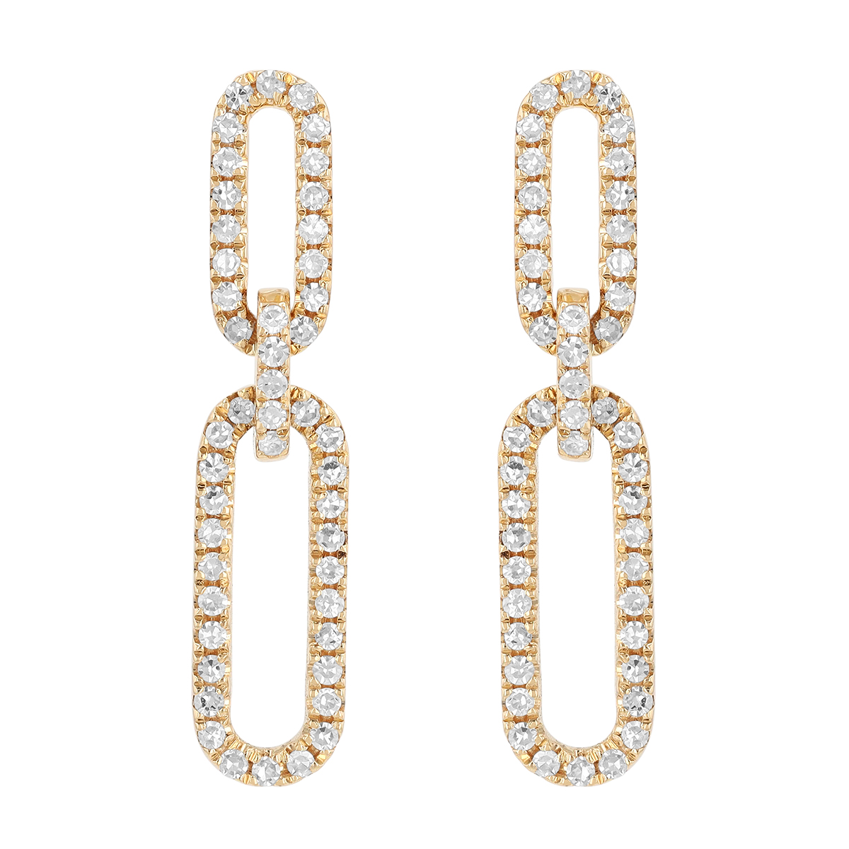 Diamond Paperclip Link Dangle Earrings in Yellow Gold