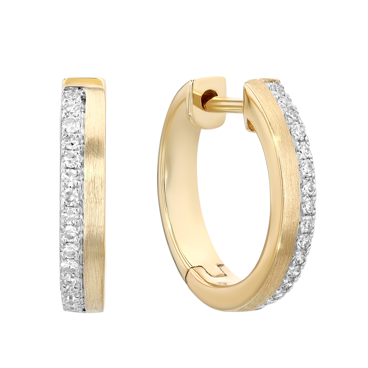 Diamond & Yellow Gold Double Row Huggie Hoop Earrings