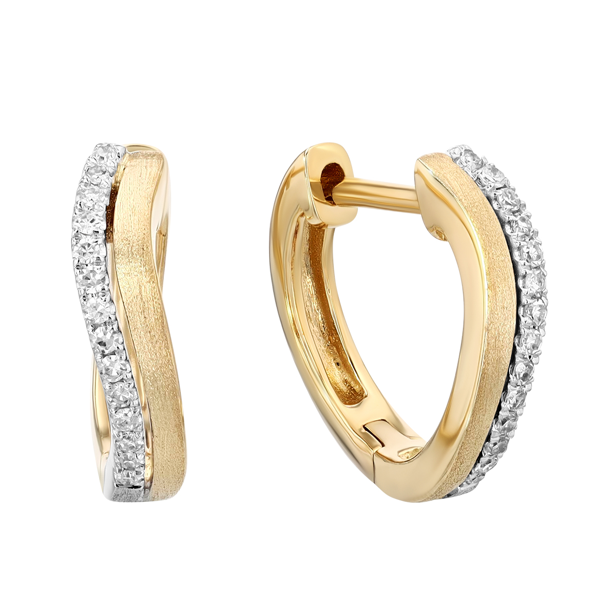 Diamond & Yellow Gold Double Row Wavy Huggie Hoop Earrings