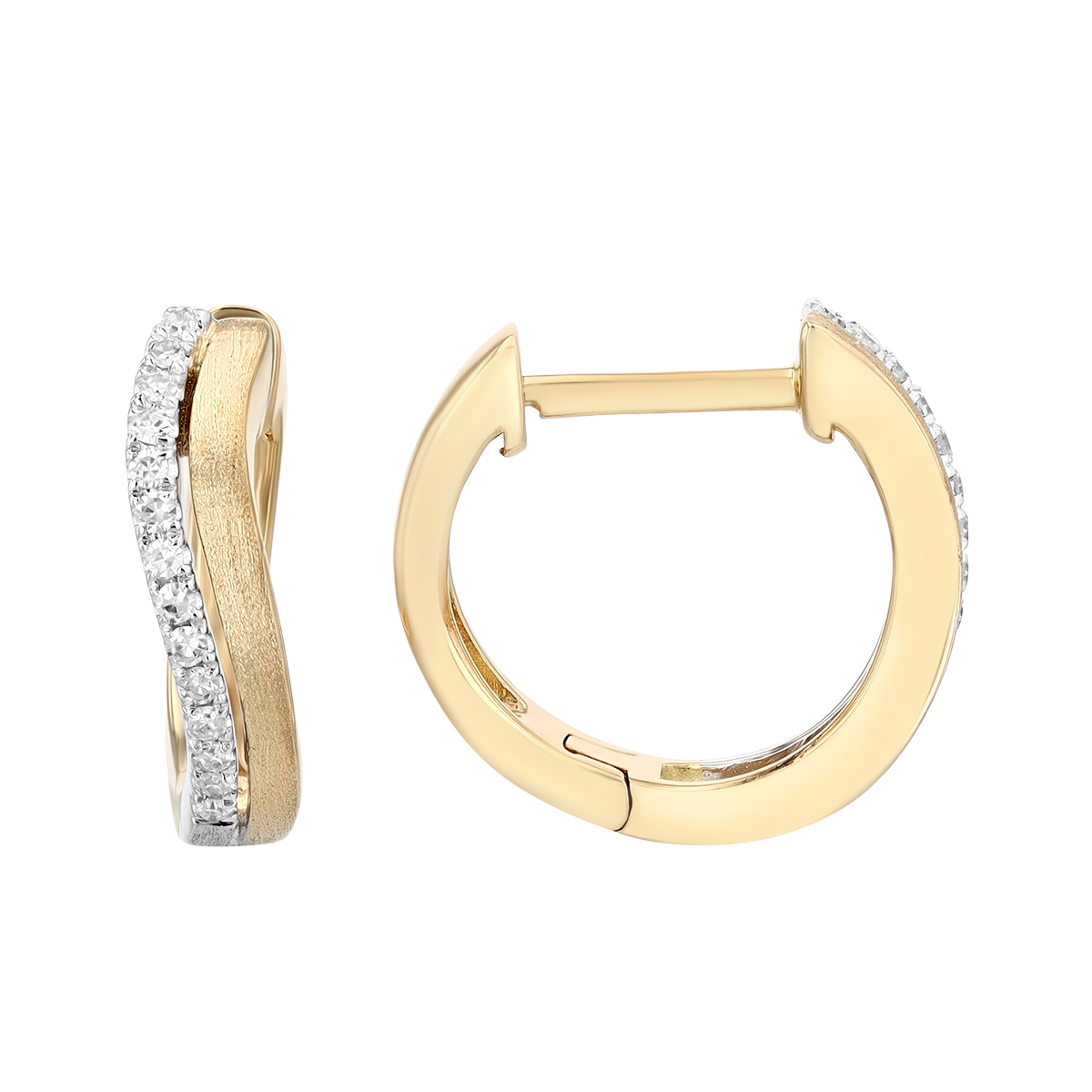 Diamond & Yellow Gold Double Row Wavy Huggie Hoop Earrings