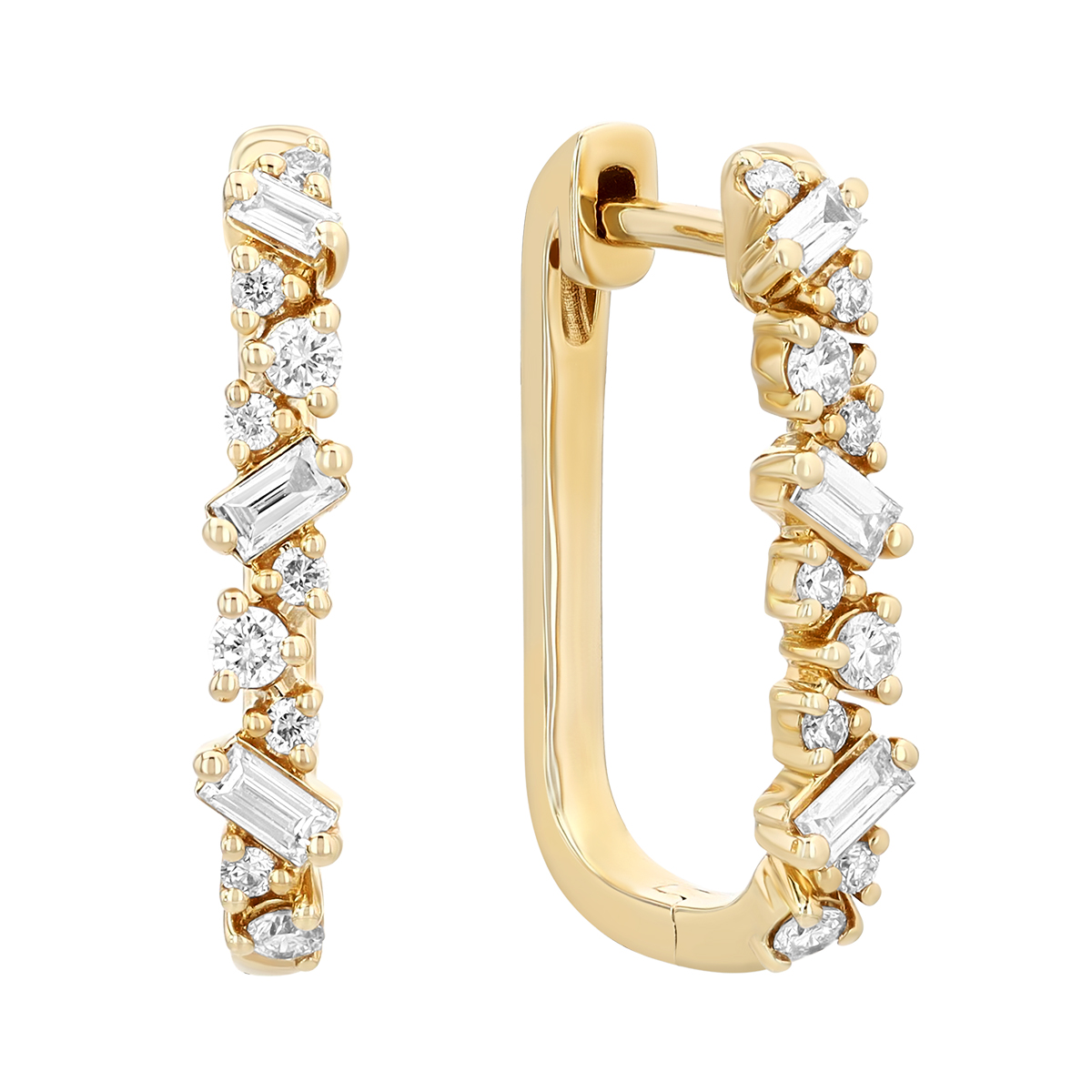 Mixed Shape Diamond Square Hoop Earrings in Yellow Gold