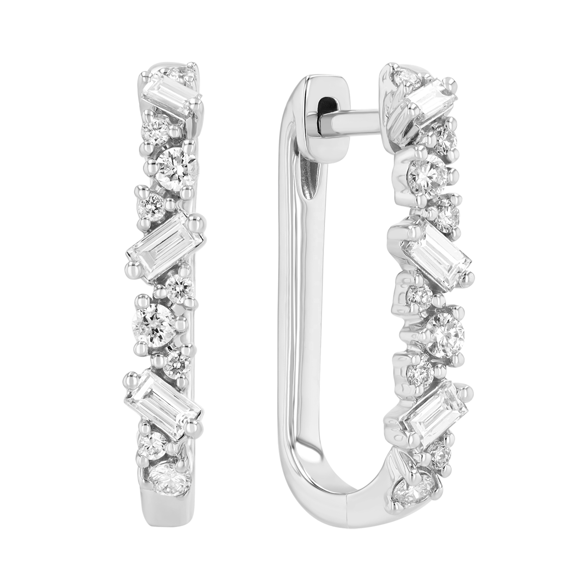 Mixed Shape Diamond Oval Hoop Earrings in White Gold