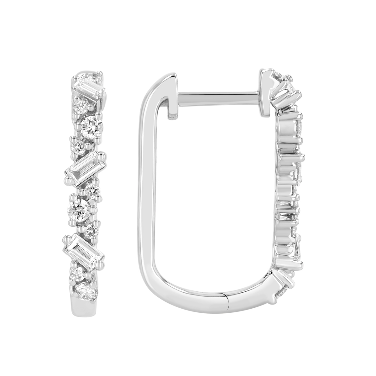 Mixed Shape Diamond Oval Hoop Earrings in White Gold