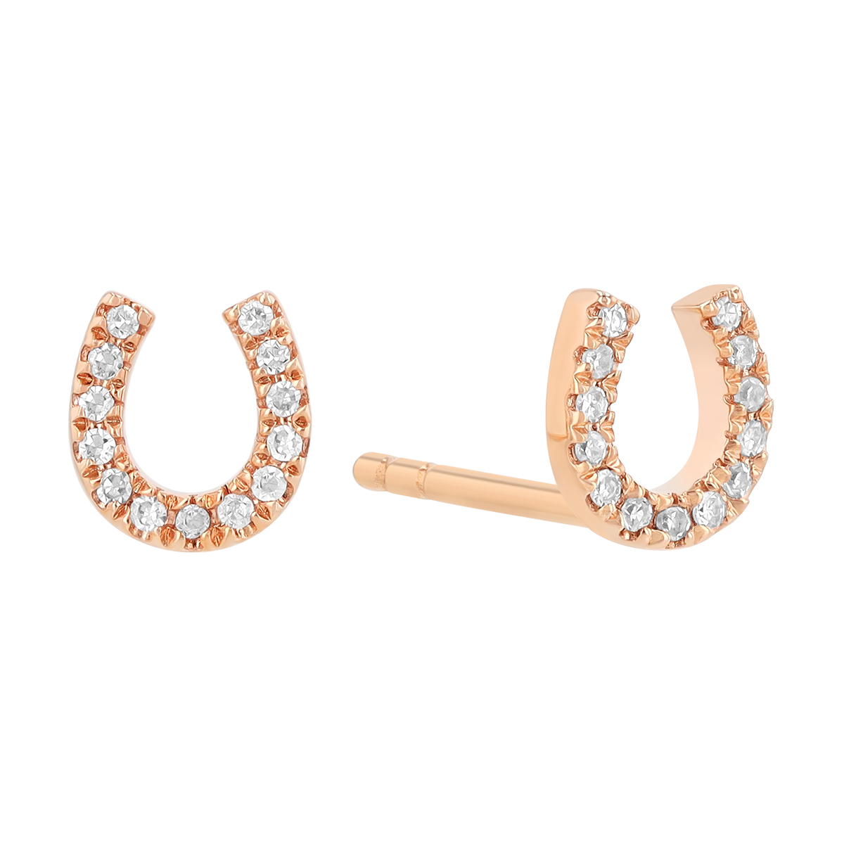 Dainty Diamond Horseshoe Stud Earrings in Rose Gold