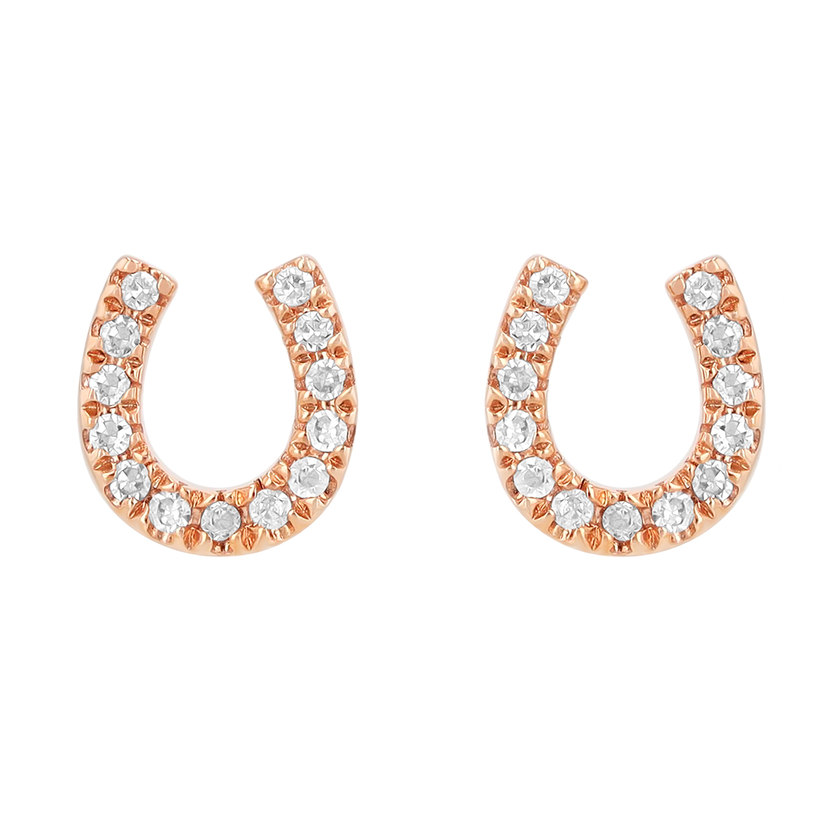 Dainty Diamond Horseshoe Stud Earrings in Rose Gold