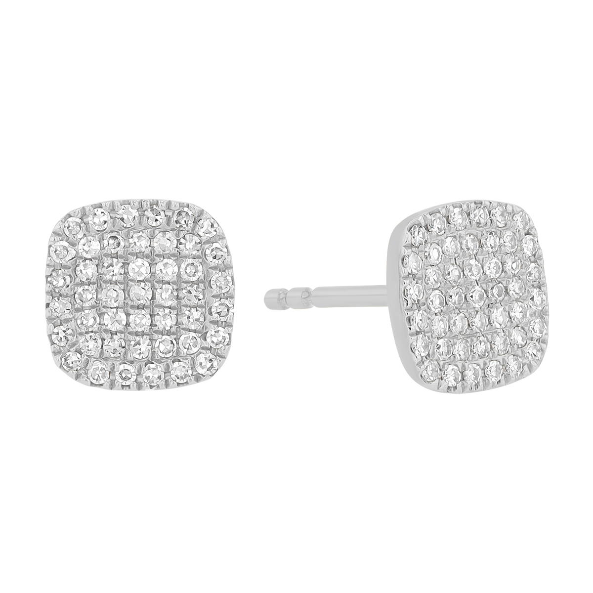 Dainty Diamond Pavé Cushion Shape Stud Earrings in White Gold