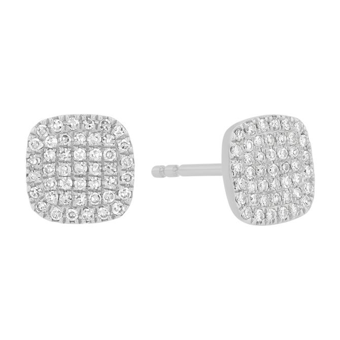 Dainty Diamond Pavé Cushion Shape Stud Earrings in White Gold
