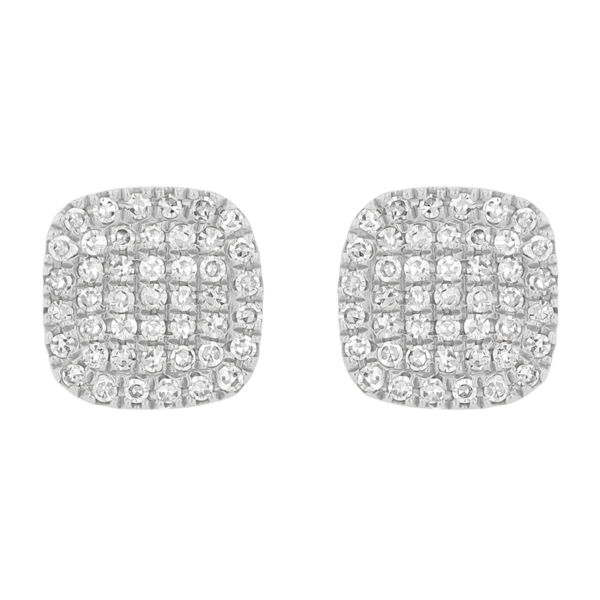 Dainty Diamond Pavé Cushion Shape Stud Earrings in White Gold