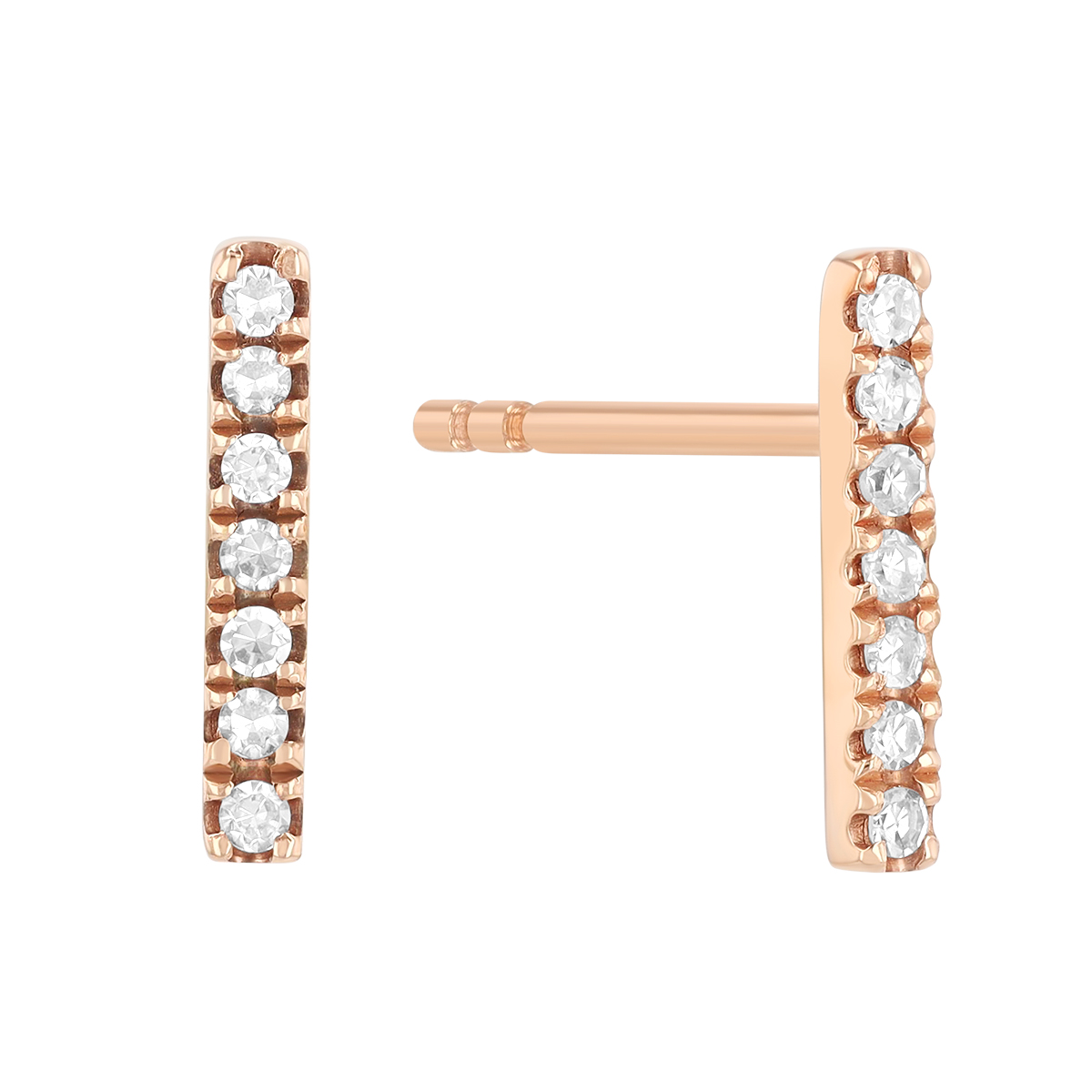 Dainty Diamond Bar Stud Earrings in Rose Gold