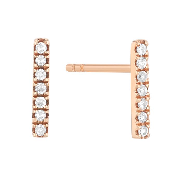 Dainty Diamond Bar Stud Earrings in Rose Gold