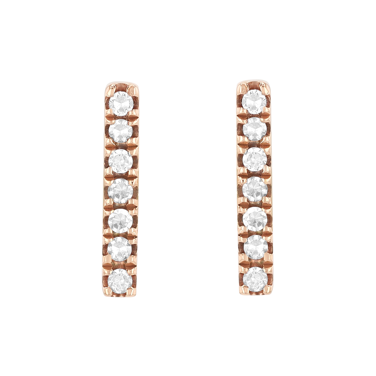 Dainty Diamond Bar Stud Earrings in Rose Gold