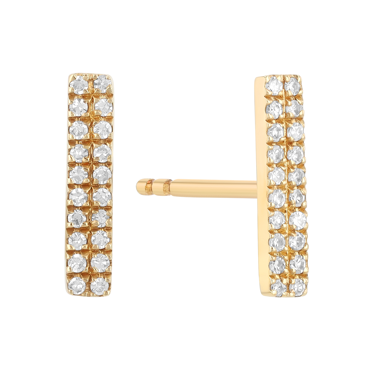 Dainty Diamond Double Bar Stud Earrings in Yellow Gold