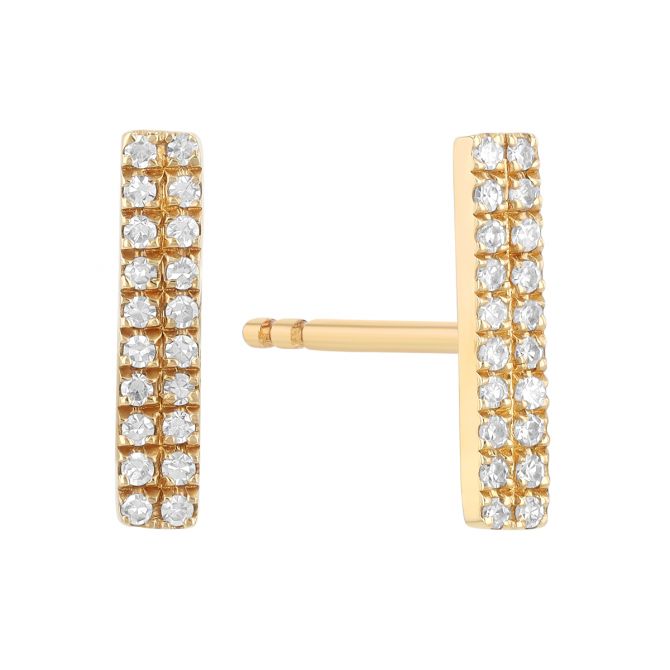 Dainty Diamond Double Bar Stud Earrings in Yellow Gold
