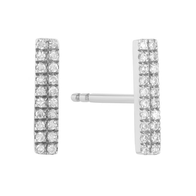 Dainty Diamond Double Bar Stud Earrings in White Gold