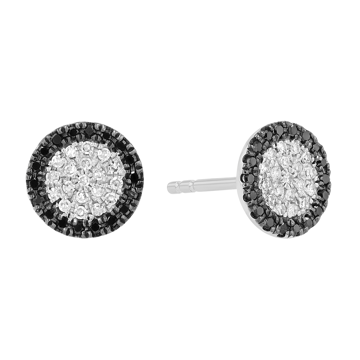 Diamond Pavé & Black Diamond Halo Circle Stud Earrings in White Gold