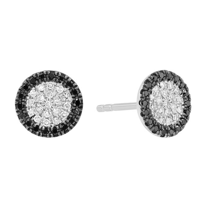 Diamond Pavé & Black Diamond Halo Circle Stud Earrings in White Gold