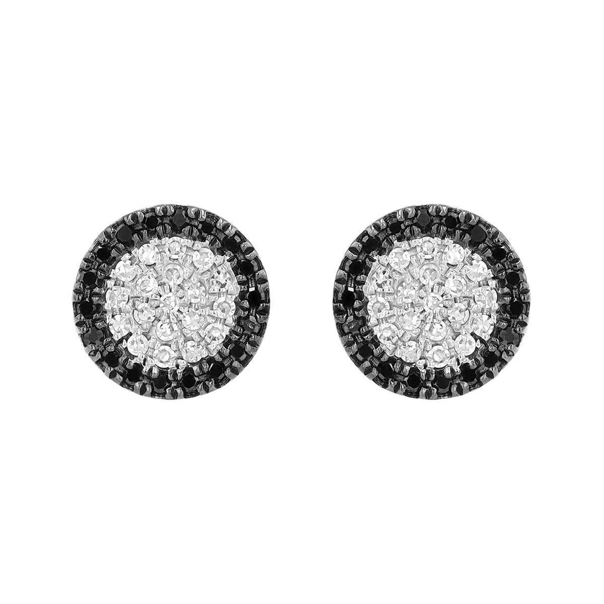 Diamond Pavé & Black Diamond Halo Circle Stud Earrings in White Gold