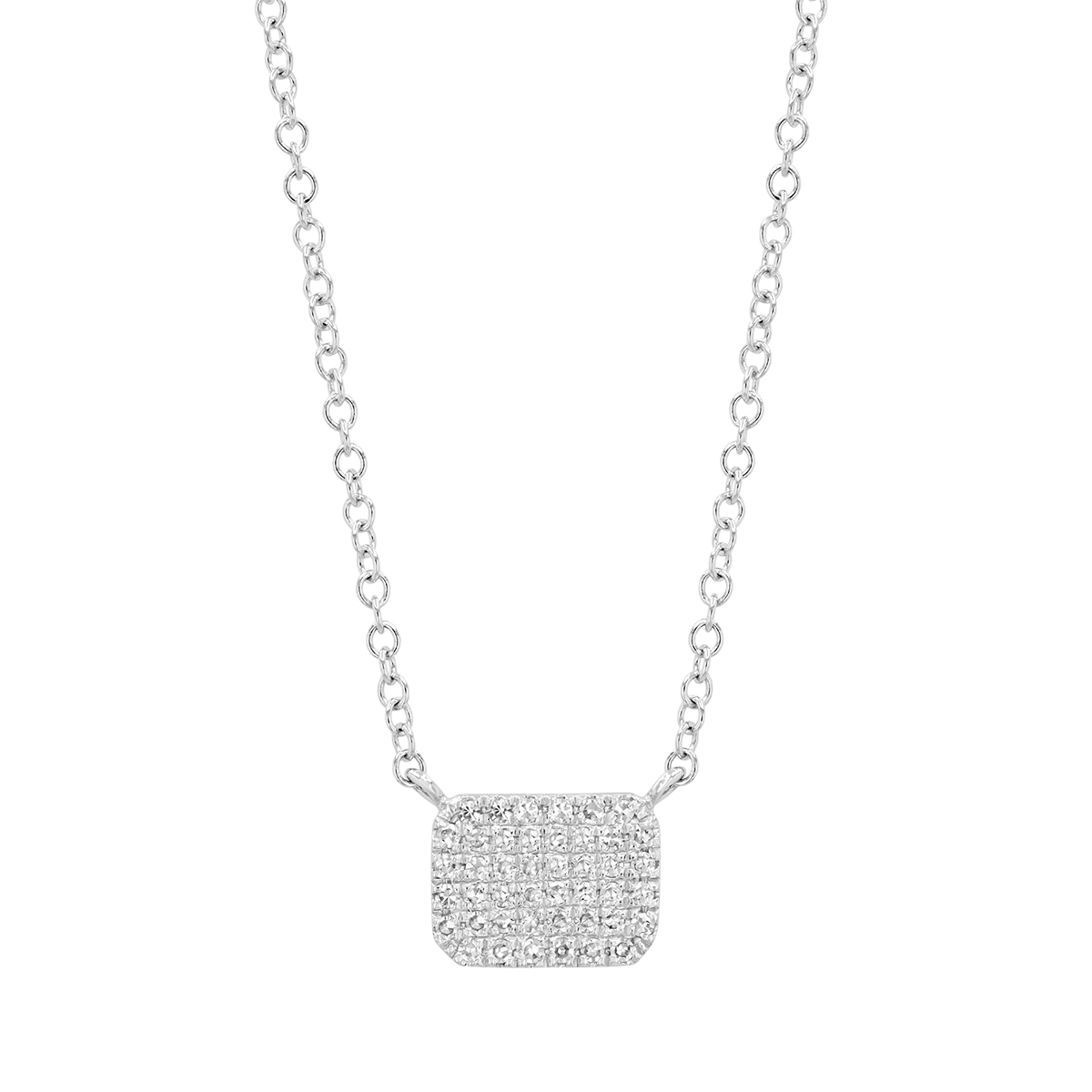 Diamond Pavé Cushion Shape Necklace in White Gold, 18