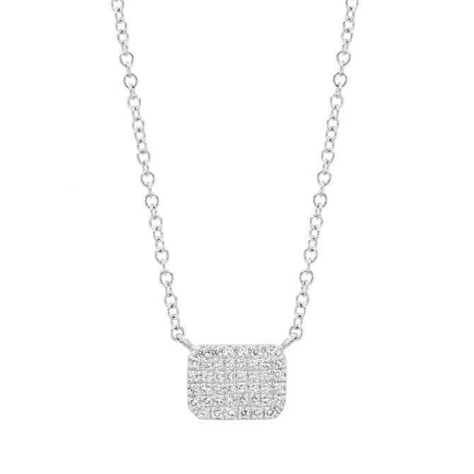 Diamond Pavé Cushion Shape Necklace in White Gold, 18"