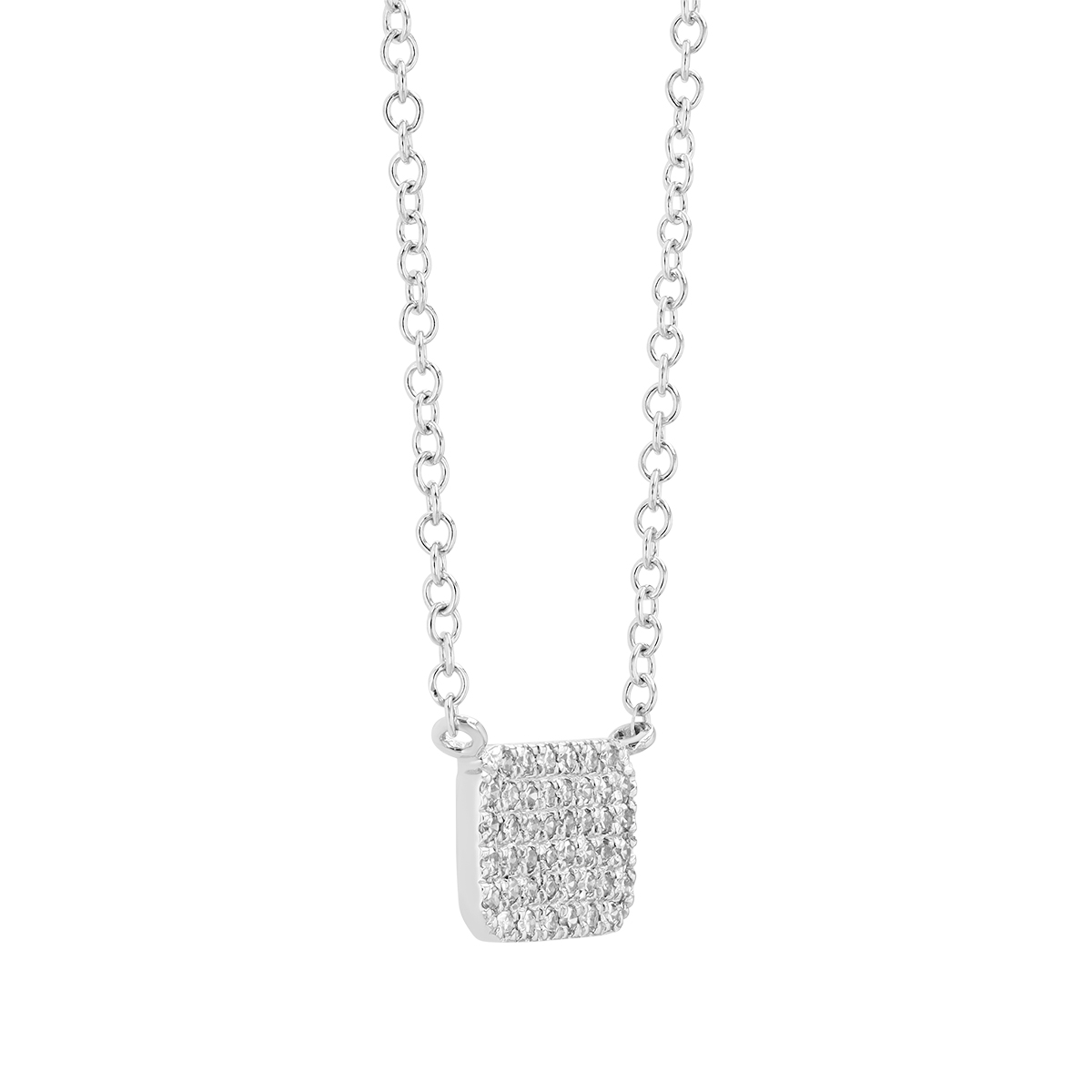 Diamond Pavé Cushion Shape Necklace in White Gold, 18