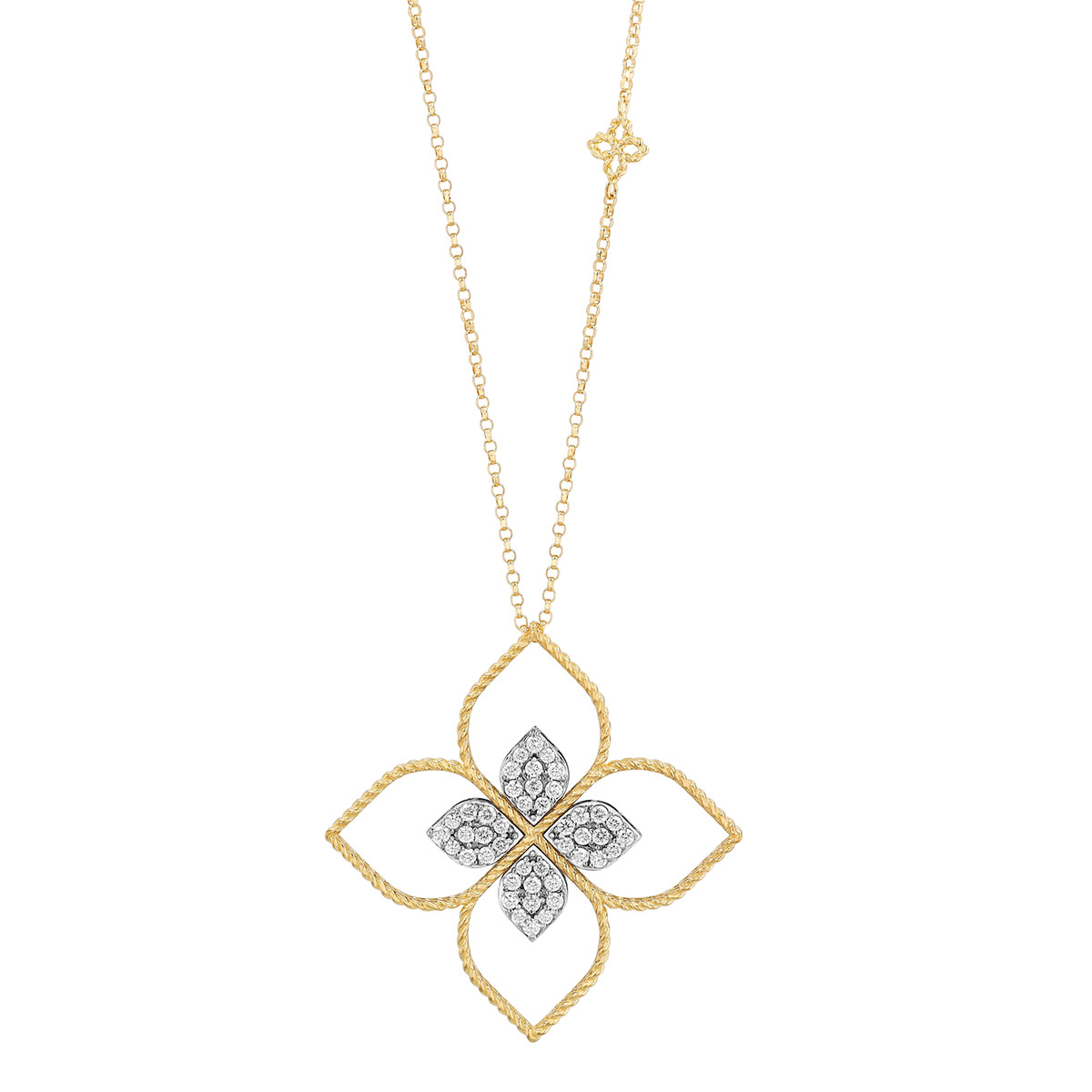 Roberto Coin Principessa Diamond Pavé Open Flower Pendant in Two Tone, 17