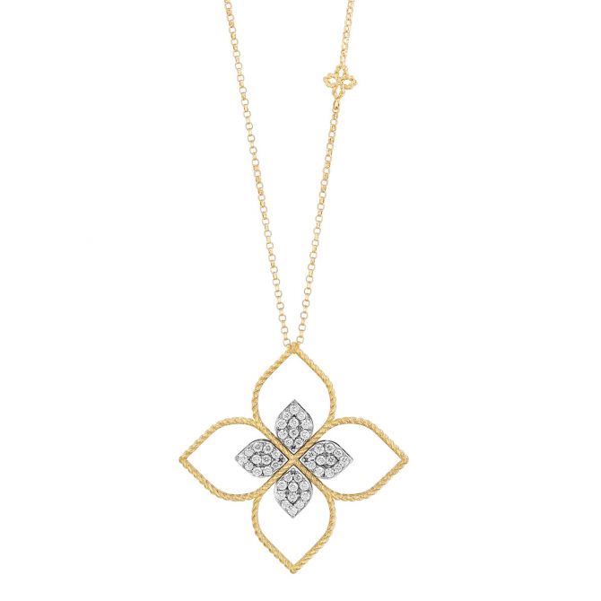 Roberto Coin Principessa Diamond Pavé Open Flower Pendant in Two Tone, 17"