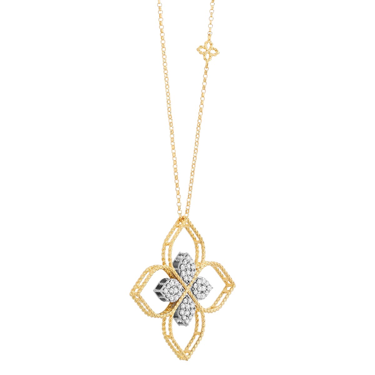 Roberto Coin Principessa Diamond Pavé Open Flower Pendant in Two Tone, 17