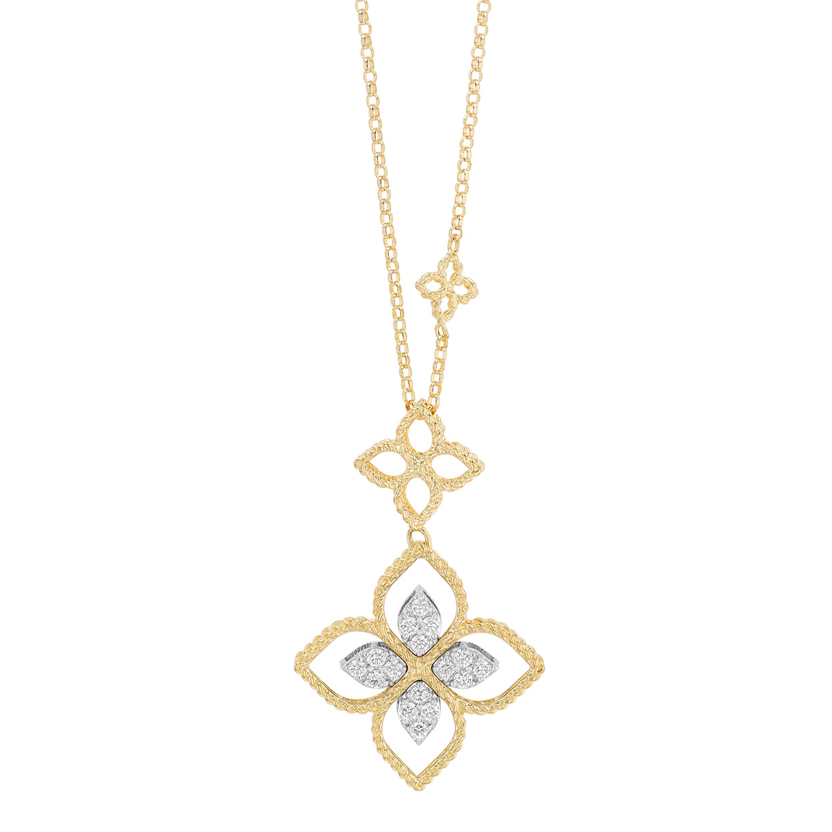 Roberto Coin Principessa Diamond & Yellow Gold Open Flower Double Pendant in Two Tone