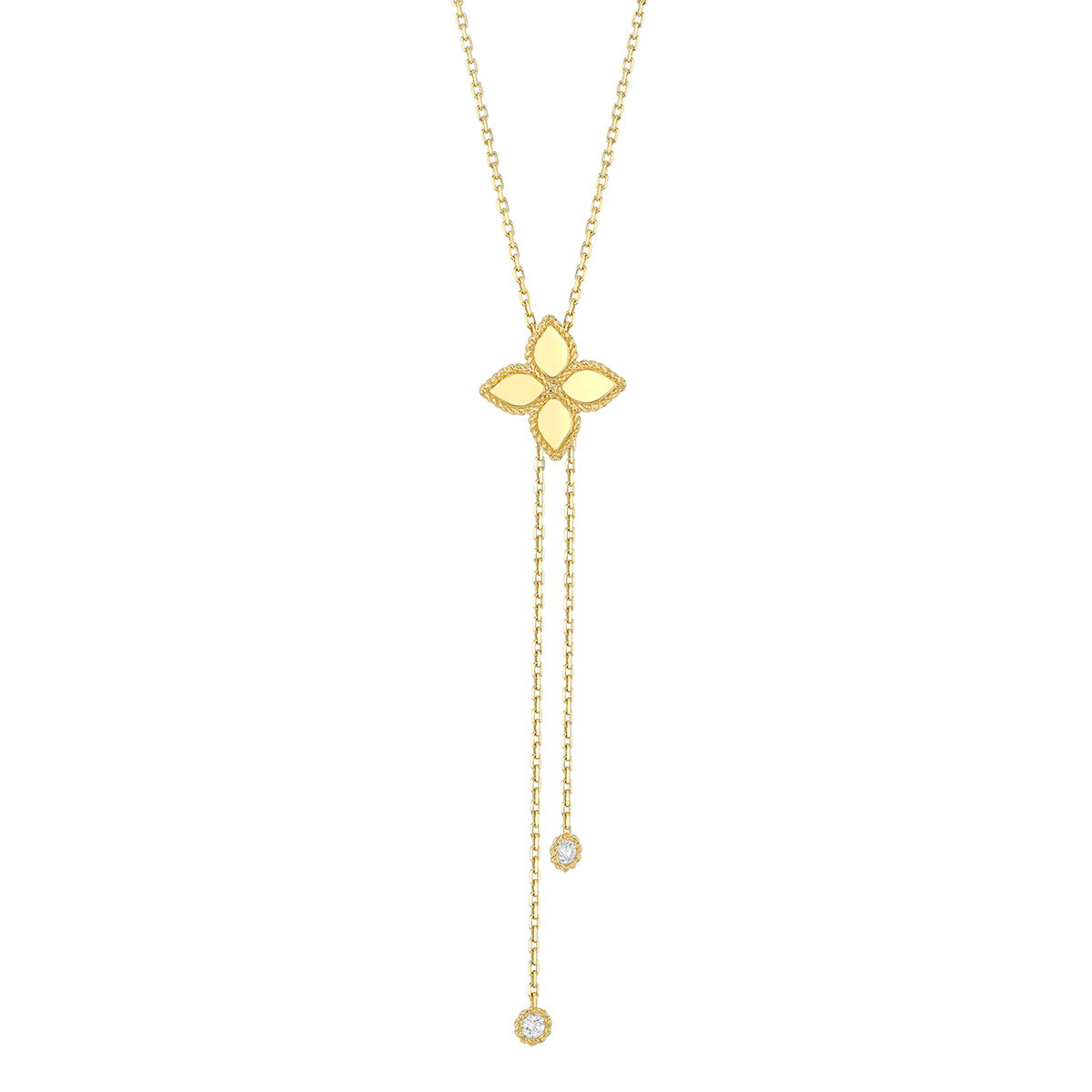 Roberto Coin Princess Flower Diamond Accent Lariat Necklace in Yellow Gold, 24