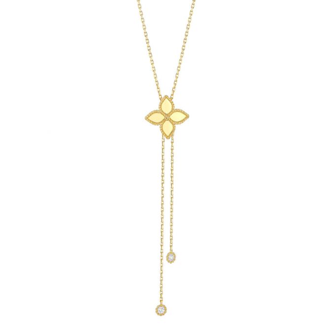 Roberto Coin Princess Flower Diamond Accent Lariat Necklace in Yellow Gold, 24"