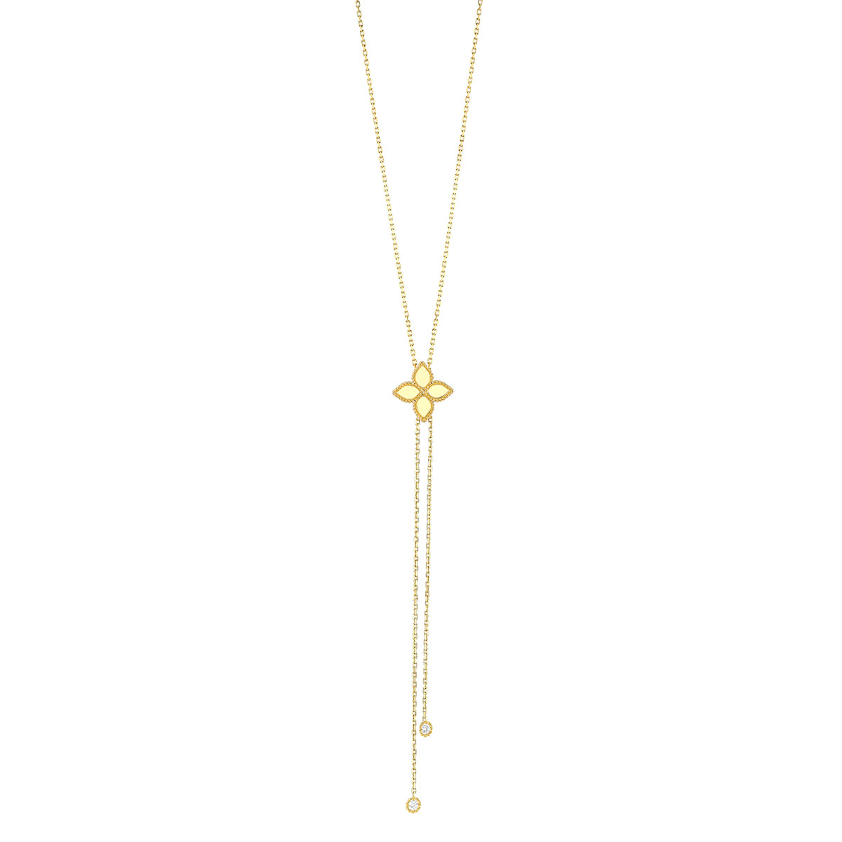 Roberto Coin Princess Flower Diamond Accent Lariat Necklace in Yellow Gold, 24